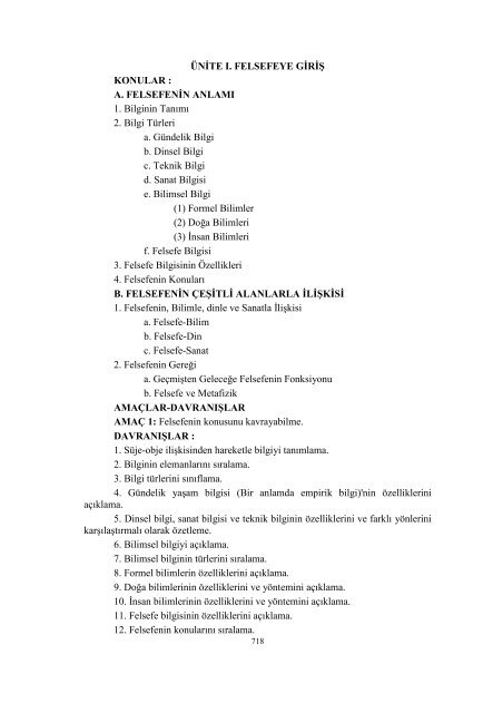 FELSEFE DERSİ PROGRAMI (11. SINIF) AÇIKLAMA: Ders Geçme ...