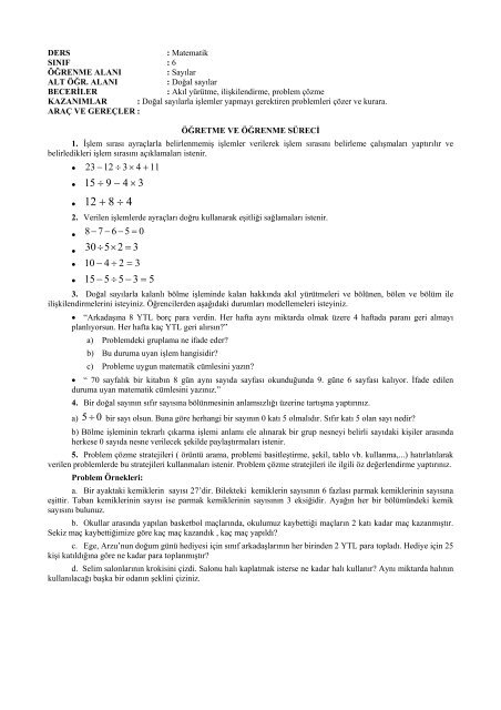 Matematik 6. Sınıf Proje Çalışması