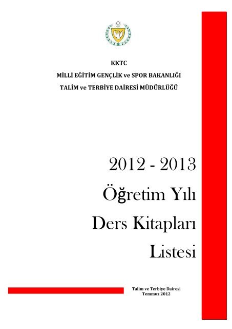 2012 - 2013 Öğretim Yılı Ders Kitapları Listesi - talim terbiye dairesi ...