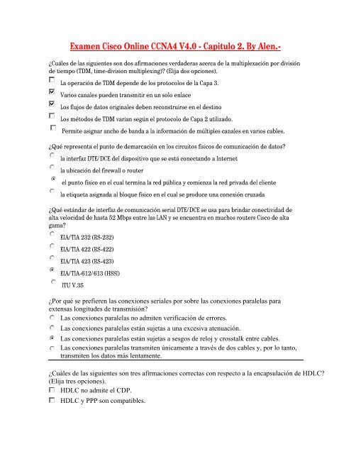 Examen Cisco Online CCNA4 V4.0 - Capitulo 2. By Alen.-