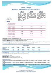 Loano 2 Village Residence (self-catering) price list - Year 2011