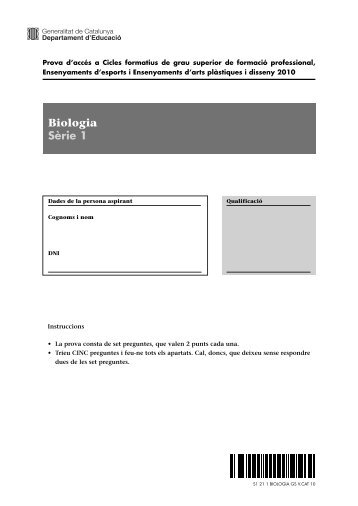 Biologia Sèrie 1 - Prueba de acceso a Grado Superior