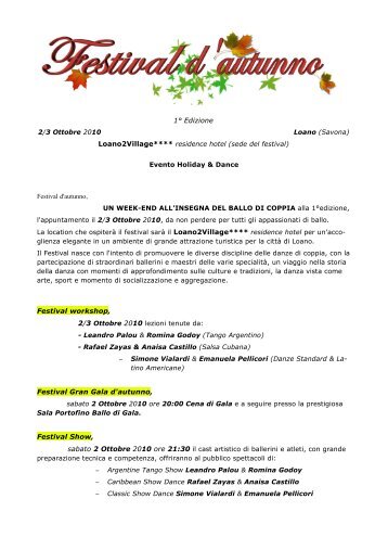 programma - festival d'autunno - Loano 2 Village