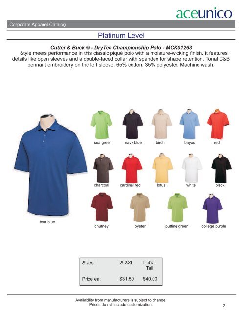 CORPORATE APPAREL CATALOG - Aceunico