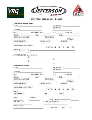 entry form april 30, may 1 & 2, 2010 shirt size: sml xl xxl shirt size: sml