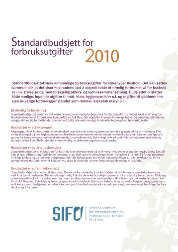 Standardbudsjett for forbruksutgifter 2010 - SIFO