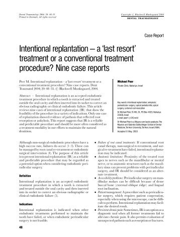 Intentional replantation ^ a `last resort' treatment or a ...