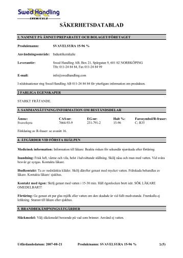 Svavelsyra 15-96 %.DOC - Swed Handling AB