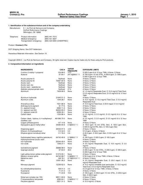 MSDS 26 Cromax R Pro DuPont Performance Coatings Material ...