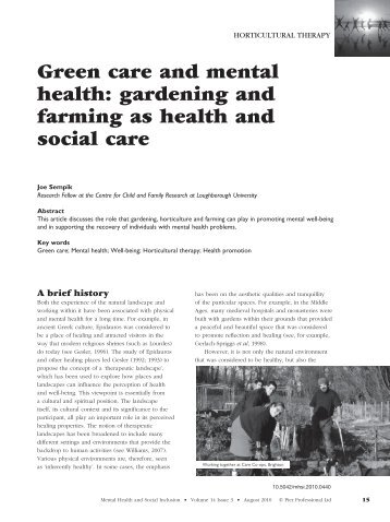 Green care and mental health: gardening and farming as ... - Emerald