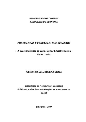 PODER LOCAL E EDUCAÇÃO: QUE RELAÇÃO? - ESEC