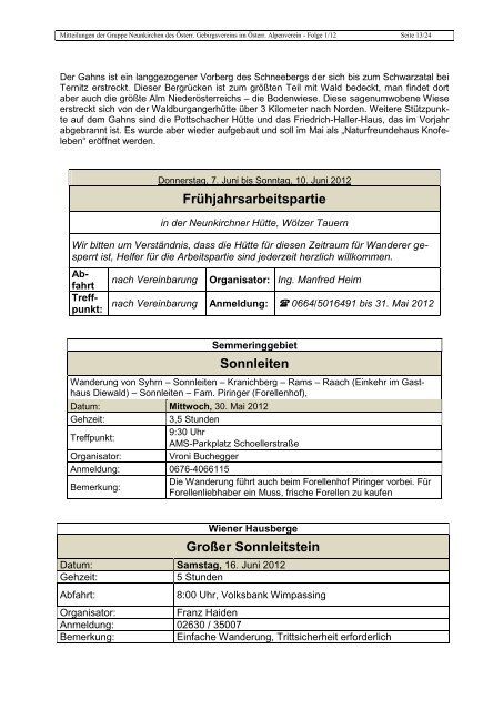 Mitteilungen 1/2012 - Gebirgsverein - Neunkirchen