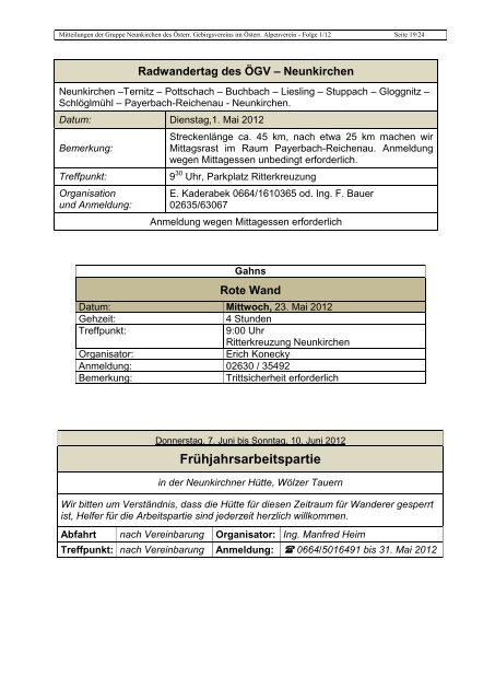 Mitteilungen 1/2012 - Gebirgsverein - Neunkirchen