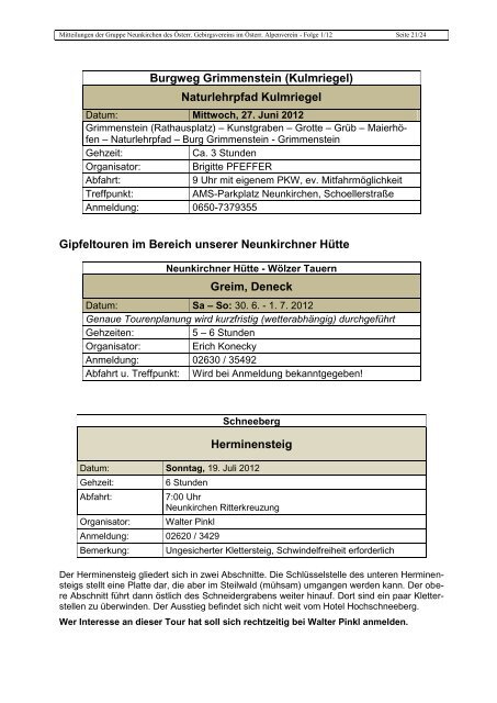 Mitteilungen 1/2012 - Gebirgsverein - Neunkirchen