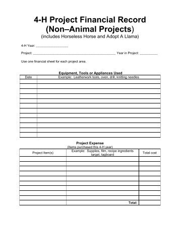 4-H Project Financial Record