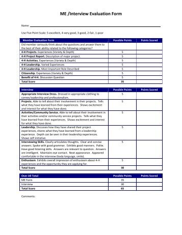 Older Youth Award/Trip Interview Evaluation Form - Barron County