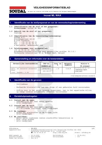 VEILIGHEIDSINFORMATIEBLAD Incoat ML WAX - Tinnemans.nl