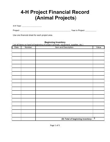 4-H Project Financial Record