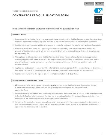 contractor pre-qualification form - Toronto-Dominion Centre