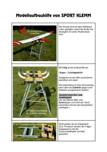 Modellaufbauhilfe, kurze Beschreibung - Sport Klemm Flugmodelle