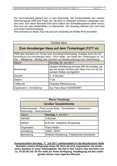 Mitteilungen 1/11 - März 2011 - Gebirgsverein - Neunkirchen