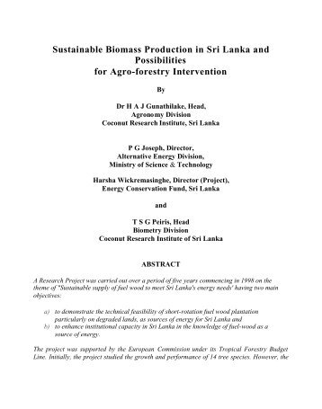 Sustainable Biomass Production in Sri Lanka and Possibilities for ...