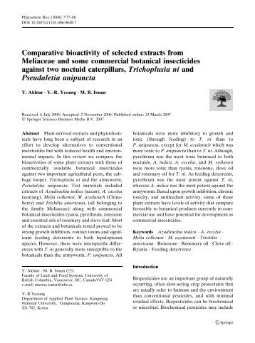 Comparative bioactivity of selected extracts from Meliaceae - Natural ...