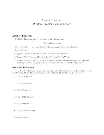 Master Theorem: Practice Problems and Solutions - MIT