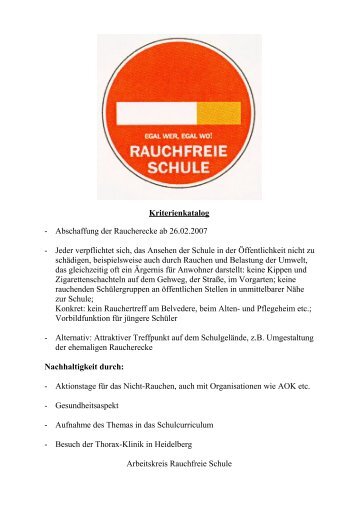 Kriterienkatalog - Abschaffung der Raucherecke ab 26.02.2007 ...