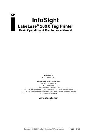 28XX Tag Printer Basic Operations & Maintenance Manual