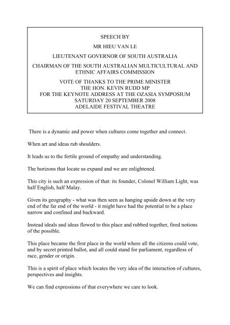 Thank you speech to PM (PDF 25.3 KB) - Multicultural SA