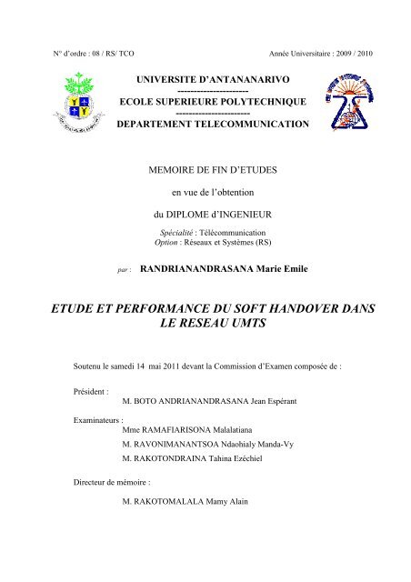 etude et performance du soft handover dans le reseau umts