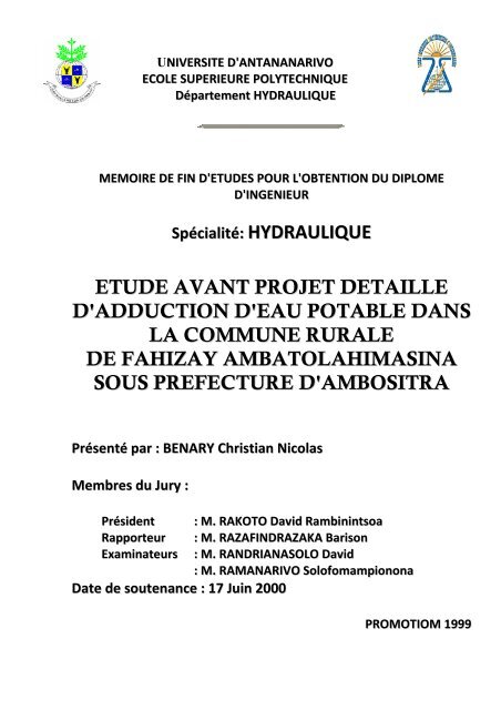 etude avant projet detaille d'adduction d'eau potable dans la ...