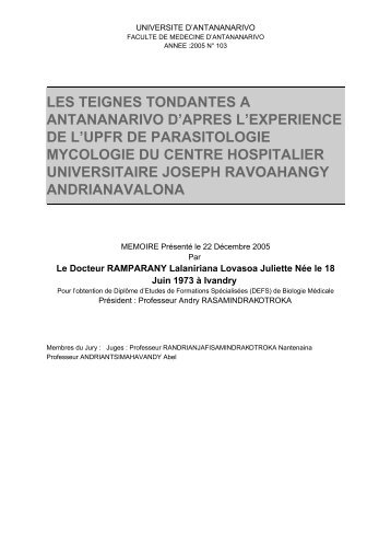 les teignes tondantes a antananarivo d'apres l'experience de l'upfr ...