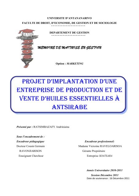 PROJET D'IMPLANTATION D'UNE ENTREPRISE de production et ...