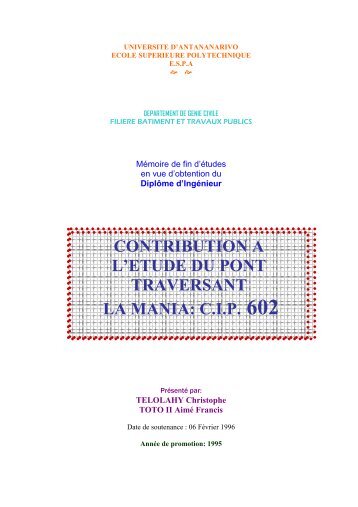 contribution a l'etude du pont traversant la mania: cip 602