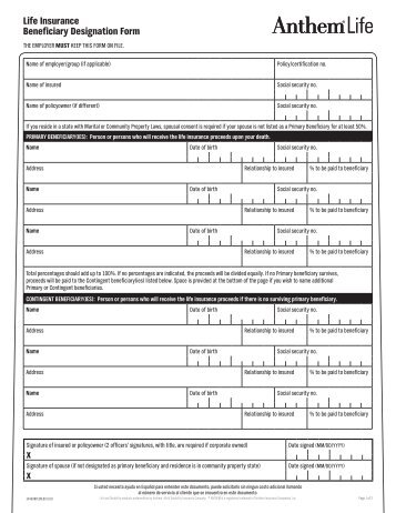 Life Insurance Beneficiary Designation Form