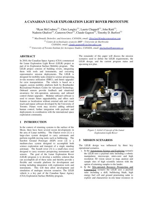 Canadian Lunar Rover Program Graph a canadian lunar exploration light rover prototype - Autonomous ...