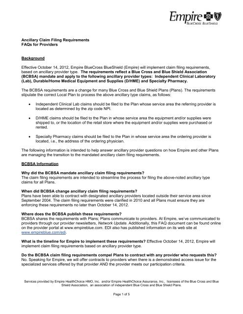 Ancillary Claim Filing Requirements Faqs Empire Blue Cross Blue