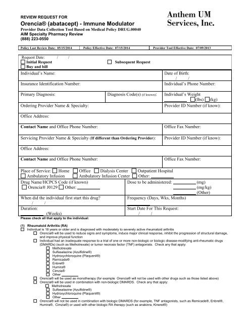 OrenciaÂ® (abatacept) - Immune Modulator