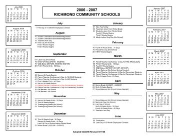 District School Calendar for 2006-2007 - Richmond Community ...