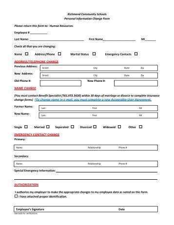 Personal Information Change Form - Richmond Community Schools