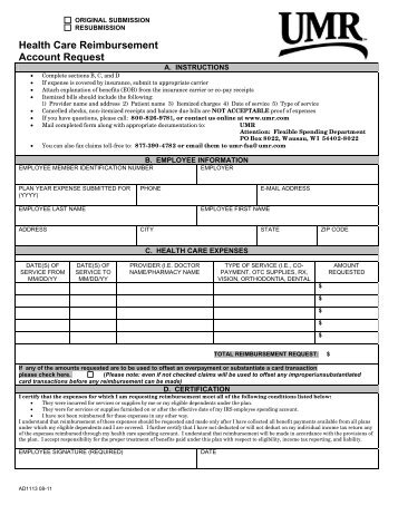 Health Care Reimbursement Account Request form - UMR