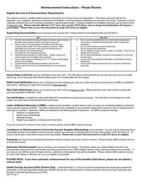 Health Care Reimbursement Account Request form - UMR