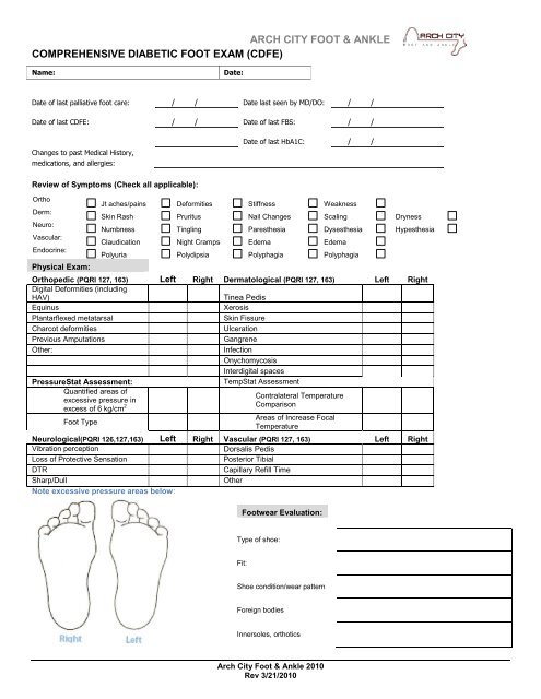 Diabetic Foot Exam Form Diabetic Foot Exam Form