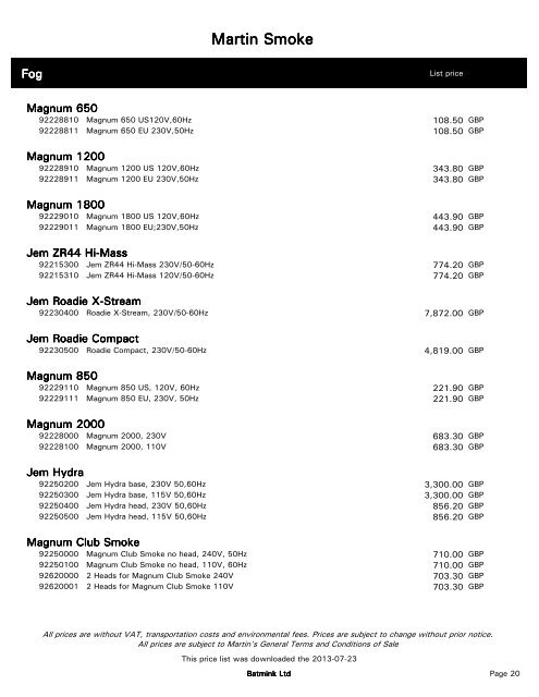 Download price list - Batmink Ltd