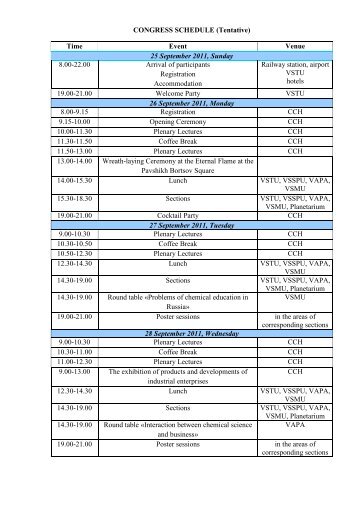 CONGRESS SCHEDULE (Tentative) Time Event Venue 25 ...