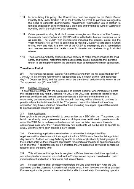 Sexual Entertainment Venue Policy - Coventry City Council
