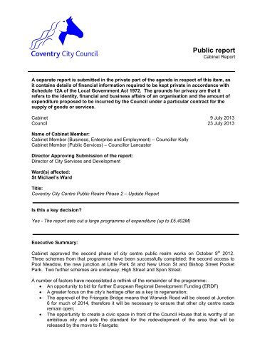 Coventry City Centre Public Realm Phase 2 - Update Report PDF 1 ...