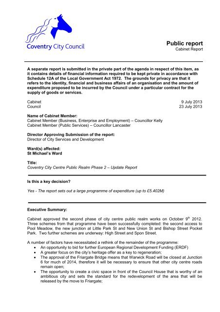 Coventry City Centre Public Realm Phase 2 - Update Report PDF 1 ...